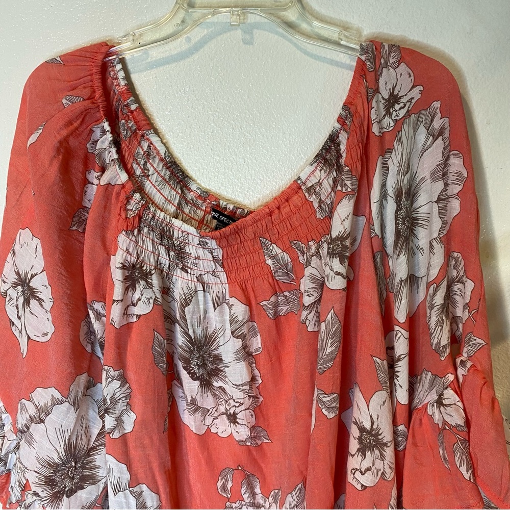Womens Off Shoulder Floral Top Sz 3X Orange White Spring Summer smocking - Picture 2 of 10